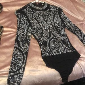 Studded rhinestone mesh bodysuit